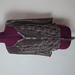3/$15 Lucky Brand - Long Sleeve Brown Paisley Design Blouse Women Small
